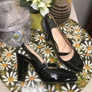 Cole Haan Black leather/patent leather heels.